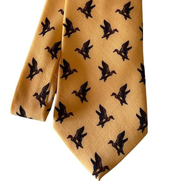 POLO RALPH LAUREN Yellow Wool Challis Mallard Duck Club Tie - Picture 1 of 4